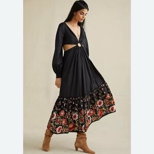 Anthropologie Black Maxi Dress with Floral Hem